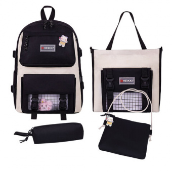 Рюкзак HEIKKI COMBO (ХЕЙКИ), сумка-шоппер, косметичка, пенал В ПОДАРОК, черно-белый, 42х30х14 см, 27