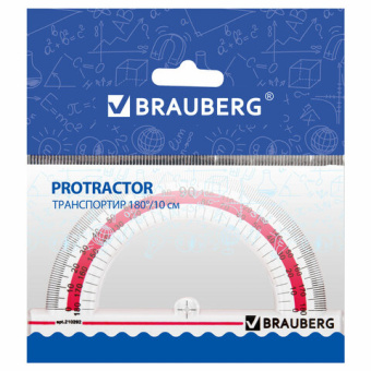 Транспортир 10 см, 180 градусов, пластиковый, BRAUBERG "Crystal", прозрачный, с выделенной шкалой, п