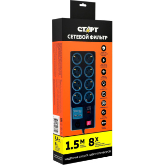 Сетевой фильтр СТАРТ С/УД-Ф SP 8x1 ZDVT 2USB(8р/1.5и/2xUSB)