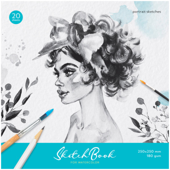 Скетчбук для акварели 20л., 250*250 ArtSpace "Portrait", на склейке, 180г/м2