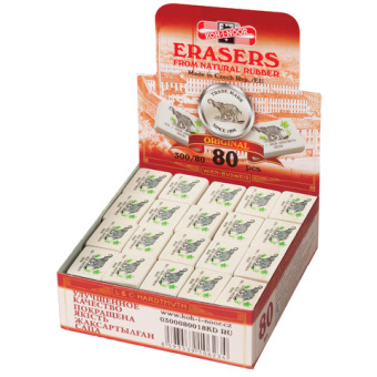 Ластик KOH-I-NOOR "Слон" 300/80, 26х18,5х8 мм, белый/цветной, прямоугольный, натуральный каучук, 030