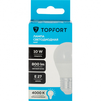 Лампа светодиодная Topfort E27 10W 4000K шар