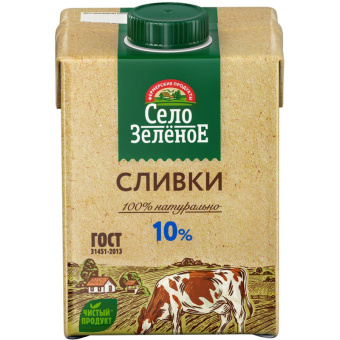Сливки Село Зеленое стерилизованные 10% 500 г
