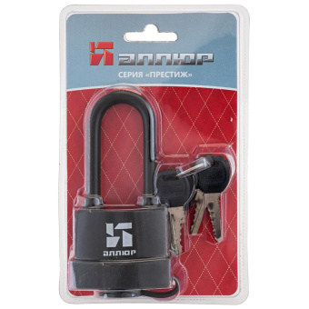 Замок навесной всепогодный Аллюр ВС1Ч-375ПД 58 мм черный с удлиненной дужкой