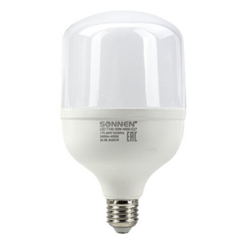 Лампа светодиодная SONNEN, 30 (250) Вт, цоколь Е27, цилиндр, нейтральный белый, 30000 ч, LED Т100-30