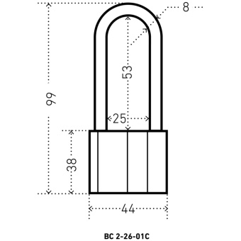 Замок навесной УЗК Аллюр ВС2-26-01С (44xd=8x53)алюм.антич/сереб(дл.дуж/3кл)