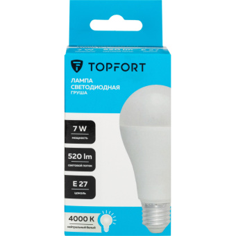 Лампа светодиодная Topfort E27 7W 4000K груша