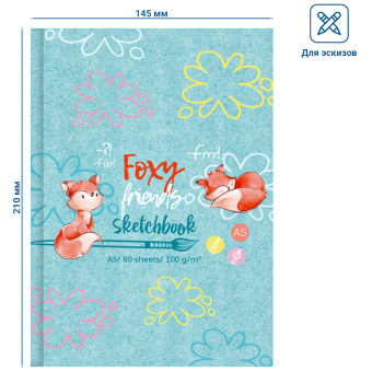 Скетчбук 80л., А5 7БЦ BG "Foxy sketch", матовая ламинация, выборочный лак, 100г/м2