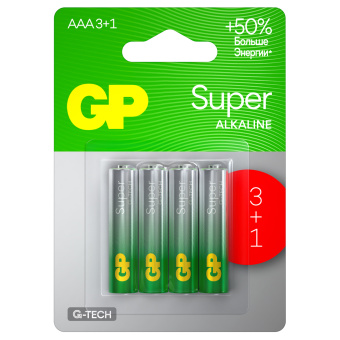 4шт/упБатарейка GP Super G-Tech AAA (LR03) 24A алкалиновая, BC4 (промо 3+1)