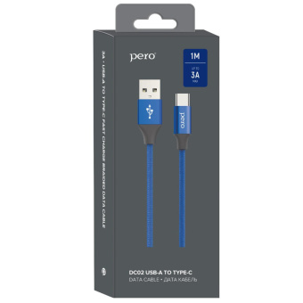 Кабель USB PERO DC-02 Type-C, 2А, 1м, синий
