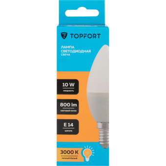 Лампа светодиодная Topfort E14 10W 3000K свеча