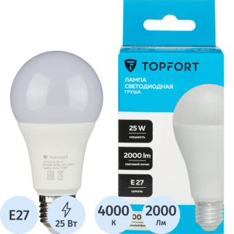 Лампа светодиодная Topfort E27 25W 4000K груша