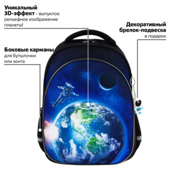 Рюкзак BRAUBERG OPTIMA, 2 отделения, с брелоком, "Brave astronaut", 3D-панель, 36х27х18 см, 273159