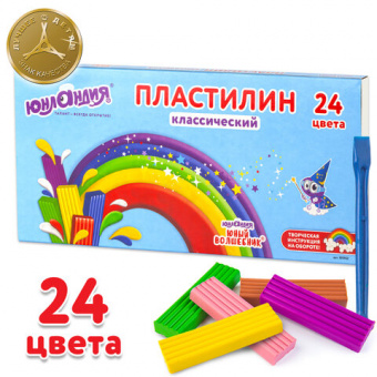 Пластилин классический ЮНЛАНДИЯ "ЮНЫЙ ВОЛШЕБНИК", 24 цвета, 480 г, со стеком, ВЫСШЕЕ КАЧЕСТВО, 10590
