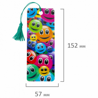 Закладка для книг с линейкой, 3D-объемная, BRAUBERG "Смайлики", с декоративным шнурком