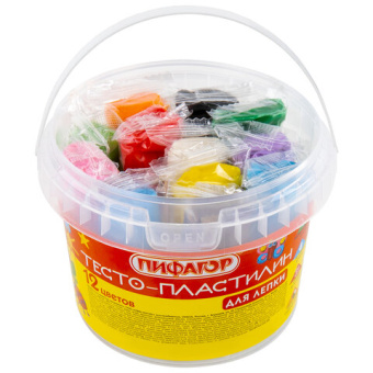 Пластилин на растительной основе (тесто для лепки) ПИФАГОР, 12 цветов, 360 г, пластиковое ведро, 104