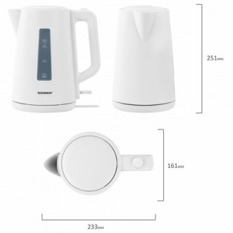 Чайник электрический SONNEN KT-1303, 1,7 л, 2200 Вт, пластик, белый, 456374