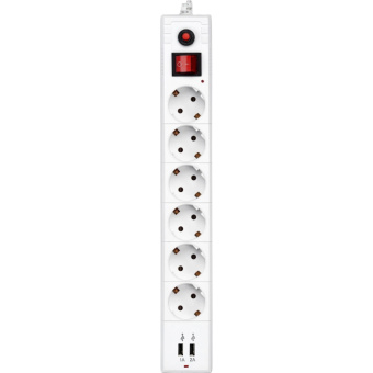 Сетевой фильтр Buro BU-SP1.8_USB_2A-W 1.8м (6 розеток) белый (коробка)