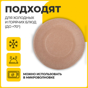 Тарелка одноразовая крафт бумажная 230 мм, КОМПЛЕКТ 100 штук, LAIMA ECO CRAFT