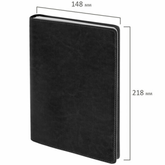 Тетрадь А5 (148x218 мм), BRAUBERG "Office PRO", под кожу, гребень, 80 л., черная