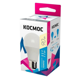 Лампа светодиодная Космос 11Вт E27 3000k теплый белый стандартная