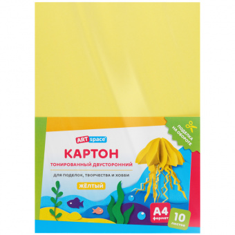 Картон цветной А4, ArtSpace, 10л., тонированный, желтый, 180г/м2