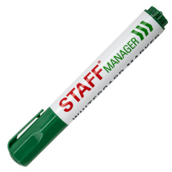Маркер стираемый для белой доски ЗЕЛЕНЫЙ, STAFF "Manager", 5 мм, с клипом, 151494