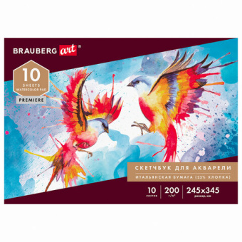 Альбом для акварели, бумага ИТАЛИЯ 200 г/м2 25% хлопок 245х345 мм, 10 л., BRAUBERG ART PREMIERE, 105