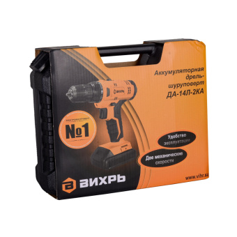 Дрель-шуруповерт безударная аккумуляторная Вихрь ДА-14Л-2KА 14.4 В Li-ion 2 АКБ 1.5 Ач+ЗУ (72/14/20)