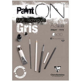 Скетчбук - альбом для смешанных техник 30л., А3, на склейке Clairefontaine "Paint'ON Grey", 250г/м2,