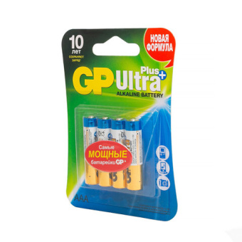 Батарейки КОМПЛЕКТ 4 шт., GP Ultra Plus, AAA (LR03, 24А), алкалиновые, мизинчиковые, блистер, 24AUP-