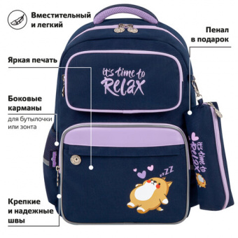 Рюкзак ЮНЛАНДИЯ COMPLETE, с пеналом в комплекте, эрго-спинка, "Bored cat", 42х29х14 см, 272055