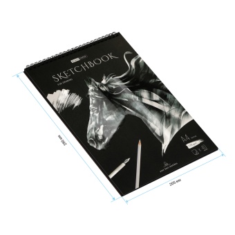 Скетчбук 40л., А4 ArtSpace "Black line. Horse", на гребне, 120г/м2, черный блок
