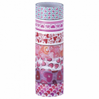 Клейкие WASHI-ленты для декора "СЕРДЦА", 15 мм х 3 м, 7 цветов, рисовая бумага, ОСТРОВ СОКРОВИЩ, 661