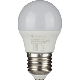Лампа светодиодная Topfort E27 7W 4000K шар