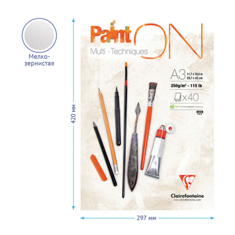 Скетчбук - альбом для смешанных техник 40л., А3, на склейке Clairefontaine "Paint'ON", 250г/м2, мелк